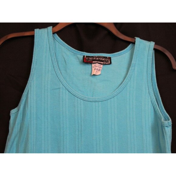 Vtg 1980s Alain Manoukian Dress Women Tank Summer Ribbed Cotton Pockets France - Picture 2 of 7